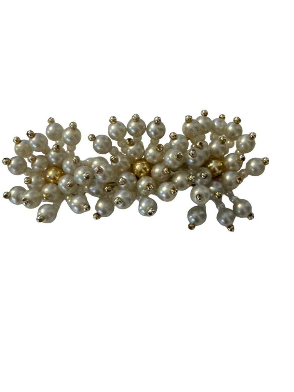 Vintage Faux Pearl Beaded Floral Hair Barrette White Gold Tone Bridal Cottagecor
